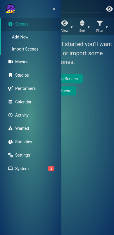Whisparr 4K logo in the mobile menu